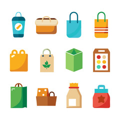 Colorful shopping bags vector icons in flat design style