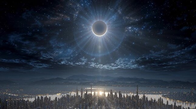 Conceptual image of a radiant city with no sun or moon &mdash; the entire scene glows with the brilliant, divine light of God, symbolizing eternal glory and perfect illumination.
