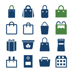 Variety of shopping bag and package icons in flat design