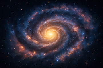 Fototapeta premium Stunning spiral galaxy swirling in the vastness of space, shining with cosmic light and deep blues for inspiring science, astronomy, and technology projects
