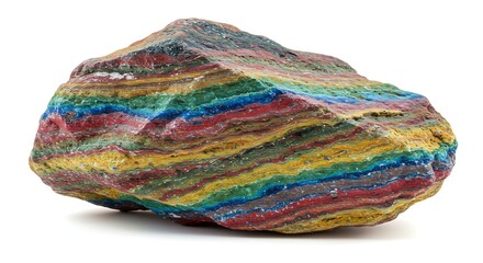 Colorful geological formation with banded layers isolated on white background