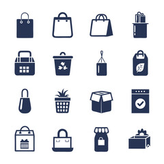 Dark blue icon collection of various shopping and delivery items