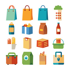 Collection of flat vector containers and bags illustration