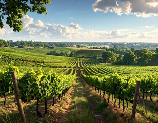 Fototapeta premium Panoramic vineyard landscape at sunset (2)