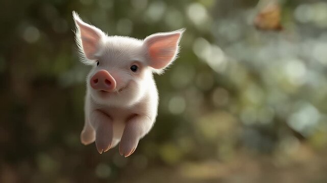 A flying baby pig in a 16:9 aspect ratio