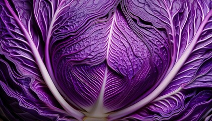 Obraz premium Close Up Of Vibrant Purple Cabbage Texture With Intricate Patterns
