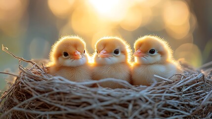 Three baby chicks in nest