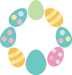 vector illustration of colorful decorated Easter eggs arranged in a circular wreath