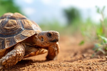Tortoise Walking on Sandy Terrain
