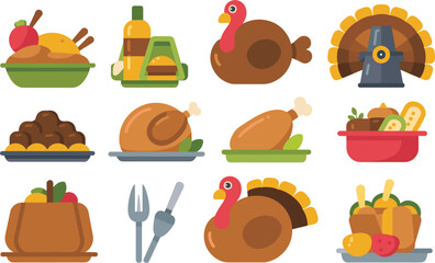 Thanksgiving Turkey & Food Clip Art Pack vector on white background