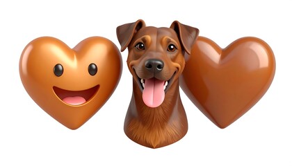 3D dog head with hearts, smiling