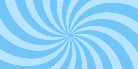Abstract blue swirl starburst background. Groovy spiral design with curved radial lines creating motion and energy. Retro psychedelic style vector illustration for posters, web, and creative projects.