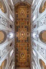 Rome, Italy - April 25, 2025: Ceiling Interior of the Basilica of St. John Lateran in Rome