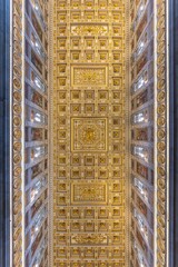 Rome, Italy - April 26, 2025: The decorated ceiling of the Papal Basilica of St. Paul Outside the Walls in Rome, Italy