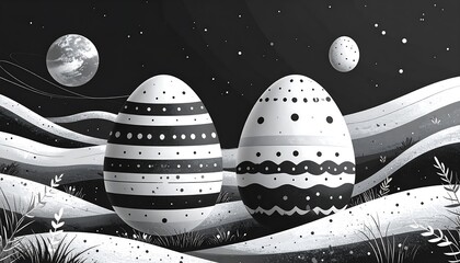 Easter eggs in space landscape