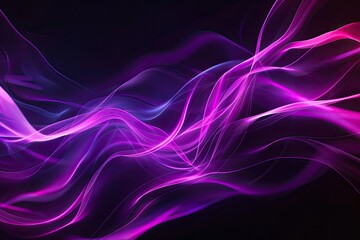Abstract artwork featuring flowing, luminous purple and pink lines against a dark background, creating a sense of movement and energy