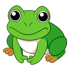 Cartoon green frog sitting with large eyes illustration