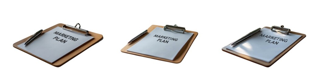 Marketing plan on clipboard isolated on transparent background, representing business strategy, planning, and project management for success