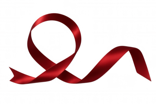 Red awareness ribbon forming a loop, symbolizing support for hiv/aids, heart health, and other causes, isolated on transparent