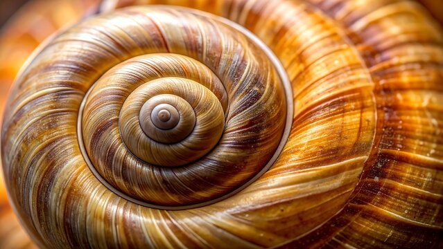 Spiral brown textured snail shell closeup detail. Perfect for animal biology textbooks, science websites, or naturethemed design projects.