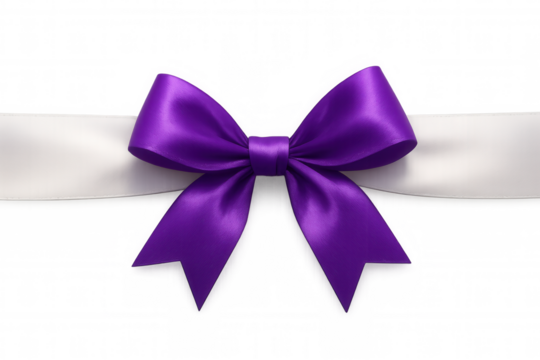 Purple satin bow on white ribbon creating elegant gift decoration, transparent background for celebration designs - Powered by Adobe