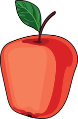 Red apple with green leaf isolated on white background