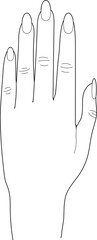 Coloring page with back of woman's hand with a manicure isolated on white background