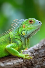 Fototapeta premium Green iguana sitting on tree branch
