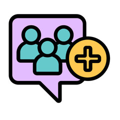 Obraz premium Vibrant Group Chat Add User Icon: Perfect for Social Messaging Apps & Collaboration Platforms. This Modern UI/UX Element Facilitates Seamless Invitation of New Members to Group Conversations, Fosterin