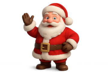 Fototapeta premium Santa claus cartoon character extending arm, greeting during christmas holiday. Cute festive figure with red suit and fluffy white beard