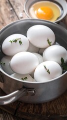 Eggs simmering in a pot
