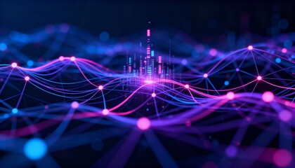 Abstract digital representation of interconnected data points and network connections, glowing.