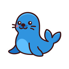 Obraz premium Adorable Cartoon Blue Seal Illustration with Sweet Smile and Whiskers, featuring a Cute Marine Mammal Character in a Playful Pose, Perfect for Kids' Designs, Animal Lovers, and Digital Art Projects –