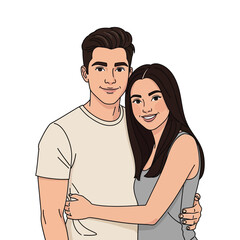 Young Diverse Couple Embracing - Love, Relationship, and Partnership Vector Illustration