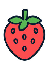 Vibrant cartoon strawberry icon illustration on a dark gradient background, perfect for web design, apps, healthy food blogs, kids' content, fruit-themed graphics, digital art, social media, and educa