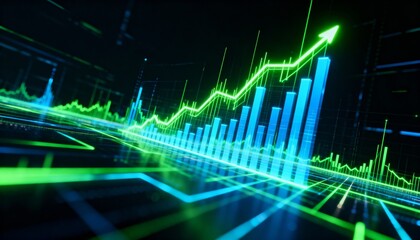 A dynamic visualization of financial growth, displaying rising charts and upward trends.