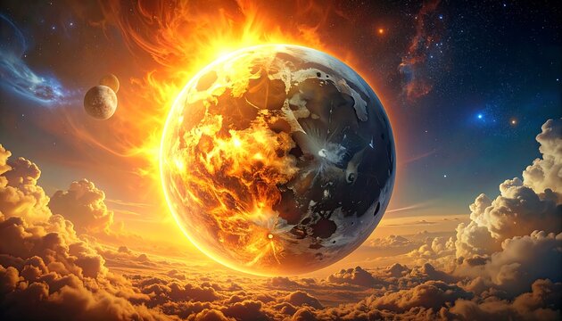 Fiery planet destruction in space