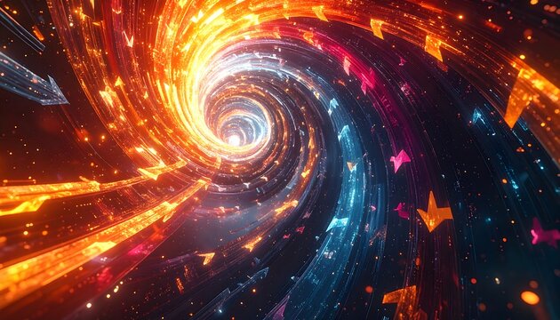 Abstract spiral of glowing arrows