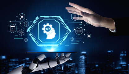 The mind of an AI machine learning and software developer. A concept of advanced AI coding, data science, and algorithm engineering. Motif