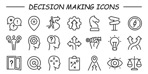 Decision making, choice, uncertainty, strategy, vision and career path editable stroke outline icon isolated on white background flat vector illustration. 