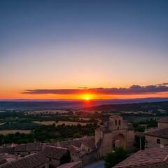 Naklejka premium Sunset Over a Quaint Village.