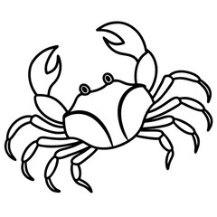 Minimalist illustration of a crab with claws and legs in black outline on a white background artfully designed vector