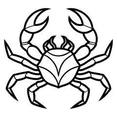Minimalist illustration of a crab with large claws and segmented legs in black outline on a white background vector