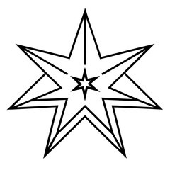 Minimalist a graphical representation of a seven pointed star with a smaller star at its center in black outline vector
