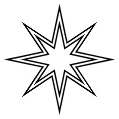 Minimalist eight pointed star illustration with double black outline and white fill on a plain background image vector