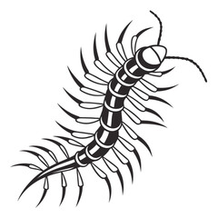 Minimalist illustration of a centipede with many legs in black and white on a white background vector drawing vector