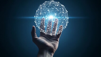 Human hand cradles glowing futuristic network orb, symbolizing global connection and technological innovation in a dynamic digital universe. - Powered by Adobe