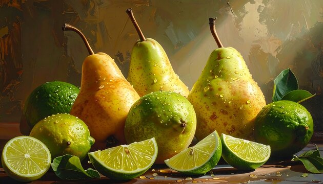 Still life of pears and limes