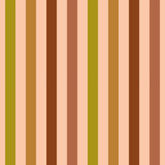 Seamless pattern with multicolored vertical stripes on beige background. Autumn fall design in retro 70s style. Vector illustration. Perfect for decor, fabric, textile, wallpaper, wrapping paper