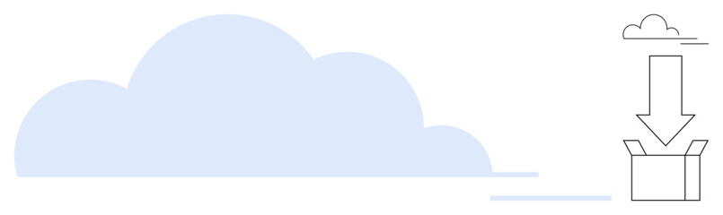 Large cloud paired with a downloading arrow moving toward an open box, symbolizing cloud storage, data transfer, and digital accessibility. Ideal for technology, storage, connectivity, digital